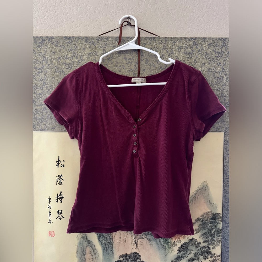 Common Stitch basic deep red/ purple crop tee. Sz xl